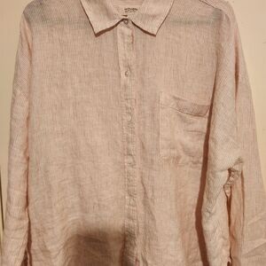 Haven Peach/white Striped Collared Linen Shirt (L) B:52"